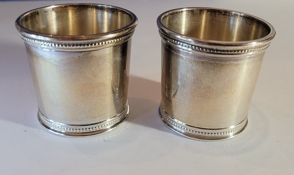 2 Sterling MARK J SCEARCE Miniature Mint Julep Cups/Nip Cups, GRF, 2" ~90g